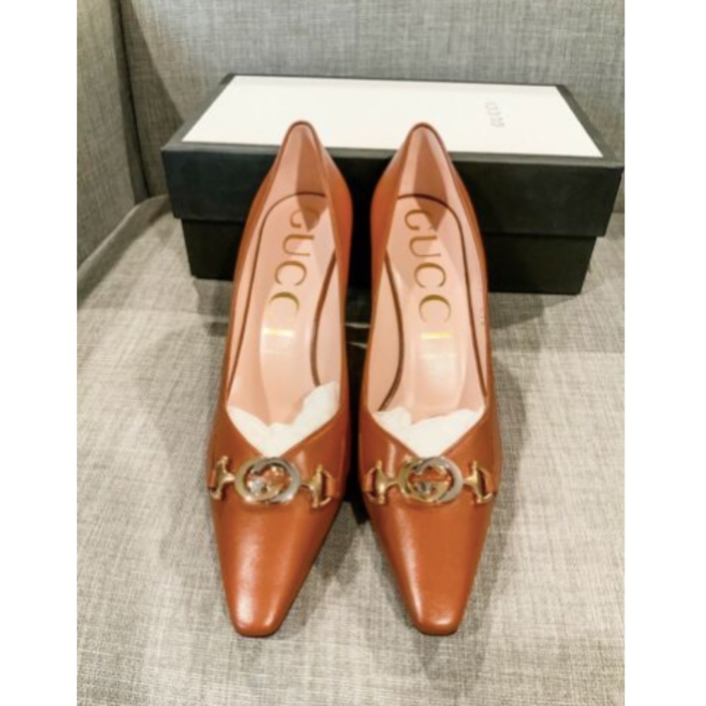 NIB Gucci Zumi 75 Pump Cognac Leather Pumps - Picture 9 of 12